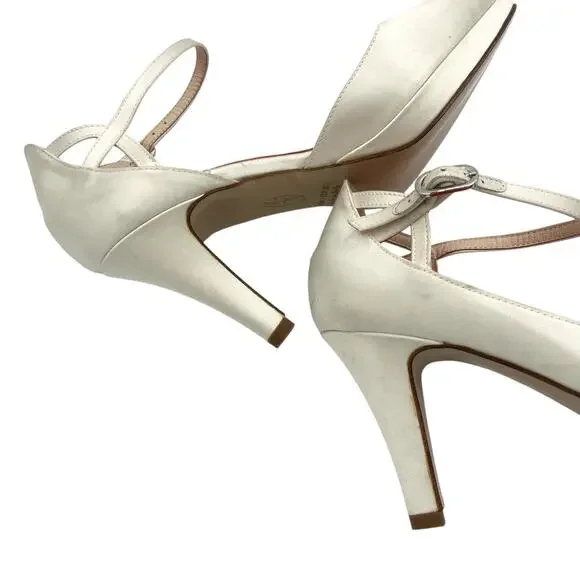 D. Lacquaniti white Satin d'Orsay Mary Jane heels Sz 37 Bridal Luxury Designer - Picture 8 of 11